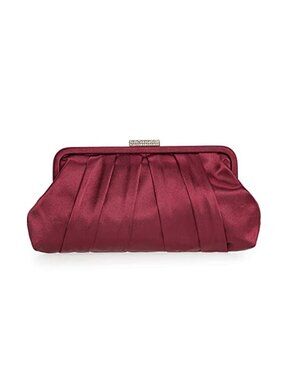 Pleated Satin Clutch Bag Diamante Embellished Formal Handbag Wedding Prom